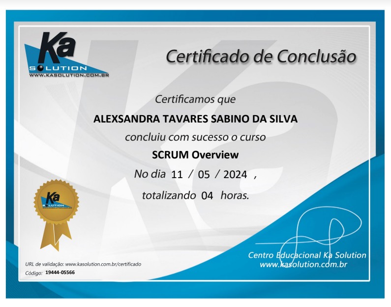 Certificado SCRUM Overview - Ka Solution